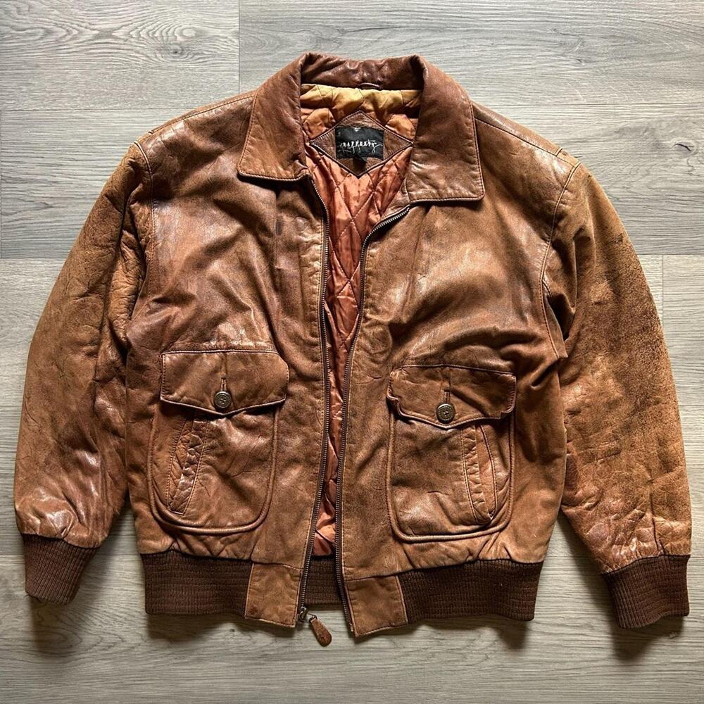 Vintage 80s Rafferty patina Leather Bomber Jacket, Distressed Cognac